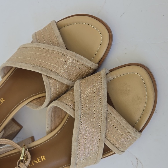 Donald J. Pliner Avai Tan Sandals with Crisscross Straps And Stack Heels Size 9M - Picture 4 of 7